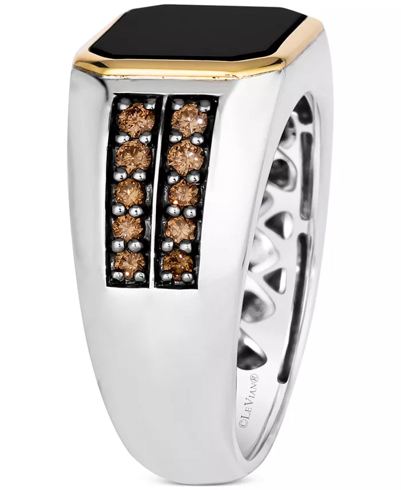 Chocolatierâ® Men'S Onyx & Chocolate Diamond (1/2 Ct. T.W.) in Sterling Silver & 14K Gold