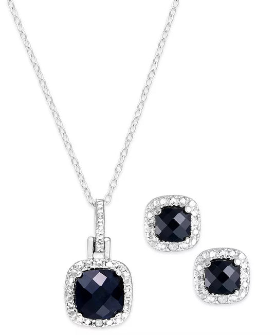 Blue Topaz (3-1/10 Ct. T.W.) & Diamond Accent Sterling Silver 18" Pendant Necklace and Stud Earrings Set