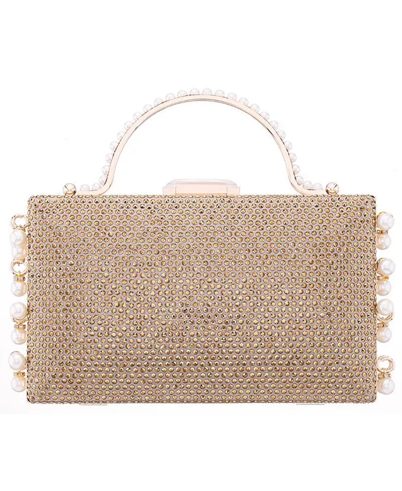 Cultivated Pearl Dangle Crystal Embellished Minaudiere Clutch