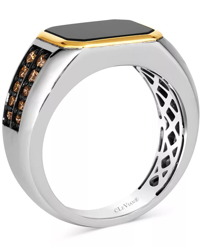 Chocolatierâ® Men'S Onyx & Chocolate Diamond (1/2 Ct. T.W.) in Sterling Silver & 14K Gold