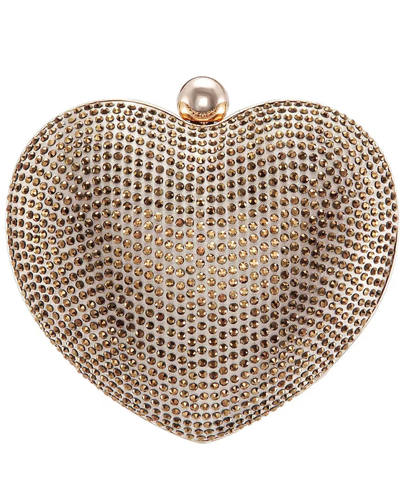 Amorie Crystal Embellished Heart Minaudiere Clutch