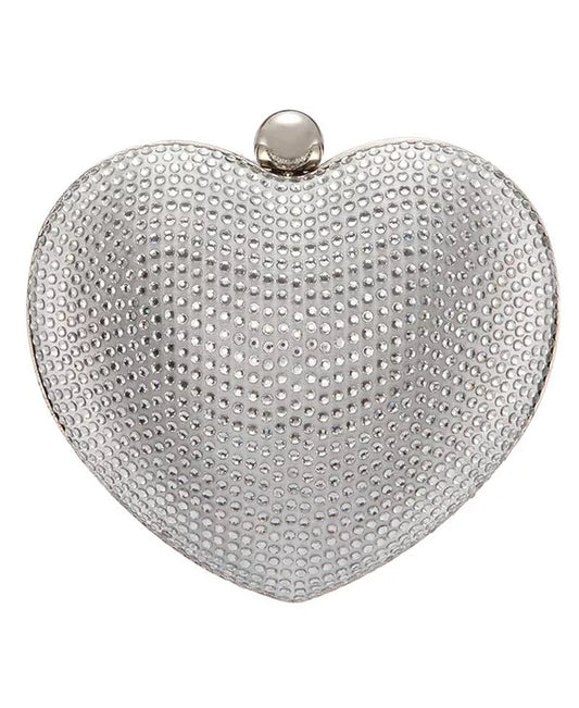 Amorie Crystal Embellished Heart Minaudiere Clutch