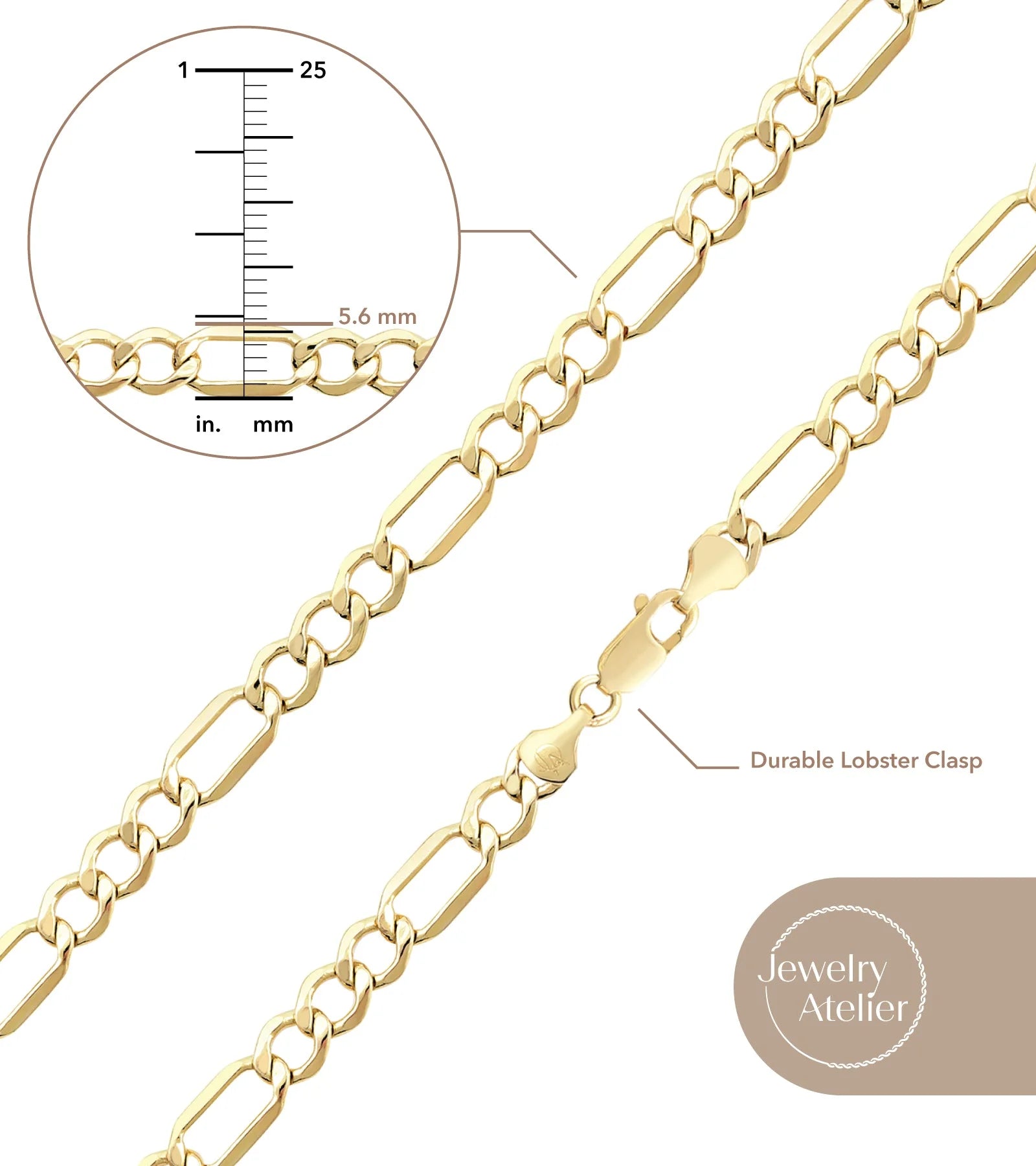 Gold Chain Necklace Collection - 14K Solid Yellow Gold Filled Figaro Chain Necklaces for Women and Men with Different Sizes (2.8Mm, 3.7Mm, 4.7Mm, 5.6Mm)