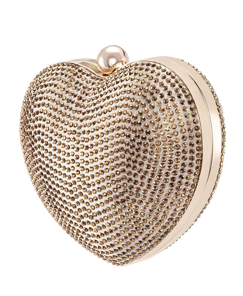 Amorie Crystal Embellished Heart Minaudiere Clutch