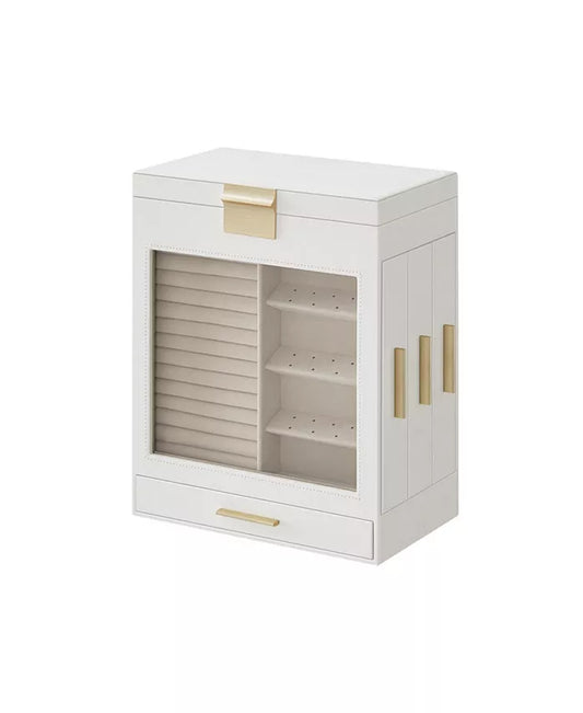 Jewelry Box with Glass Window, 5-Layer Jewelry Organizer with 3 Side Drawers, Jewelry Storage