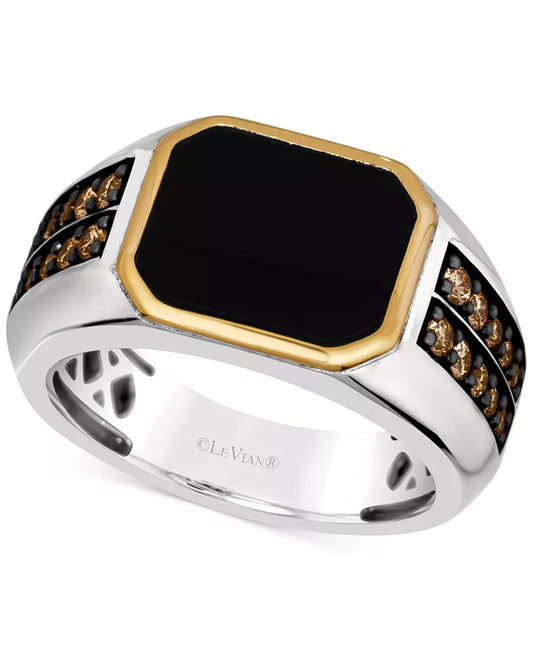 Chocolatierâ® Men'S Onyx & Chocolate Diamond (1/2 Ct. T.W.) in Sterling Silver & 14K Gold